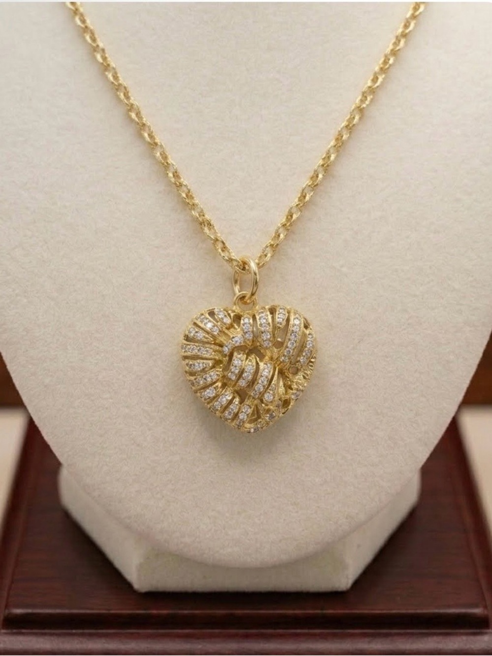 Adina Eden Gold Heart Pendant Necklace with Sparkling CZ Accents W/18 Inch Chain